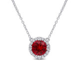 2.76 Carat (ctw) Lab-Created Ruby and White Sapphire Halo Pendant Necklace in Sterling Silver with Chain